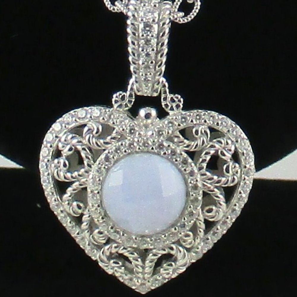 Judith Ripka Blue Agate Heart Enhancer with Chain - Picture 3 of 16